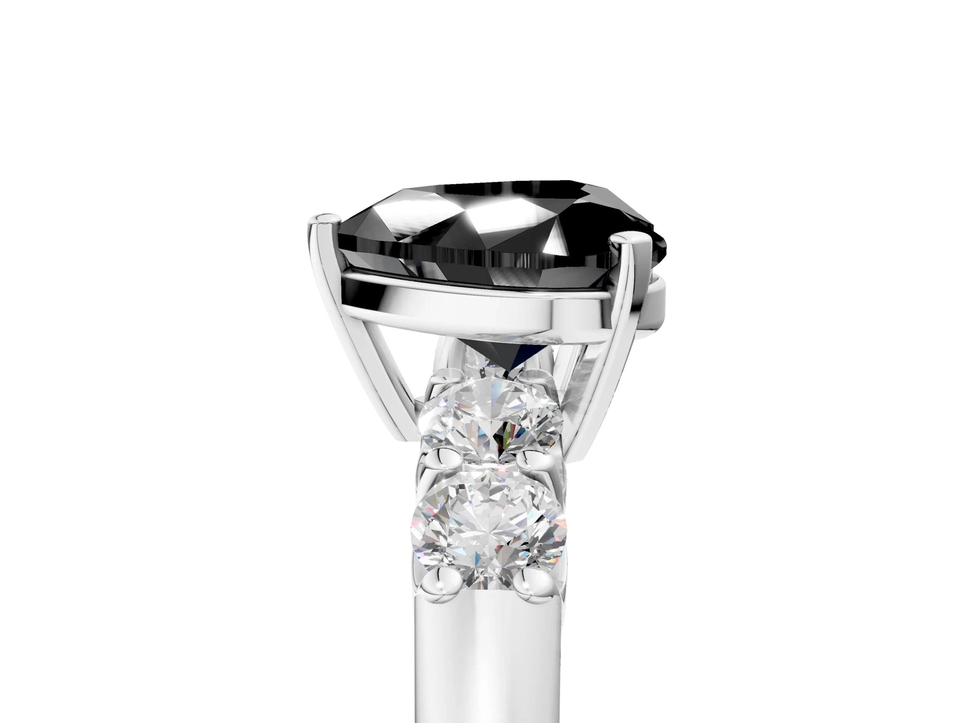 White gold Fancy Black Heart Cut Brilliant Diamond Five-Stone Engagement Ring with Prong Setting on a Classic Band_8