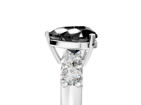 White gold Fancy Black Heart Cut Brilliant Diamond Five-Stone Engagement Ring with Prong Setting on a Classic Band_8