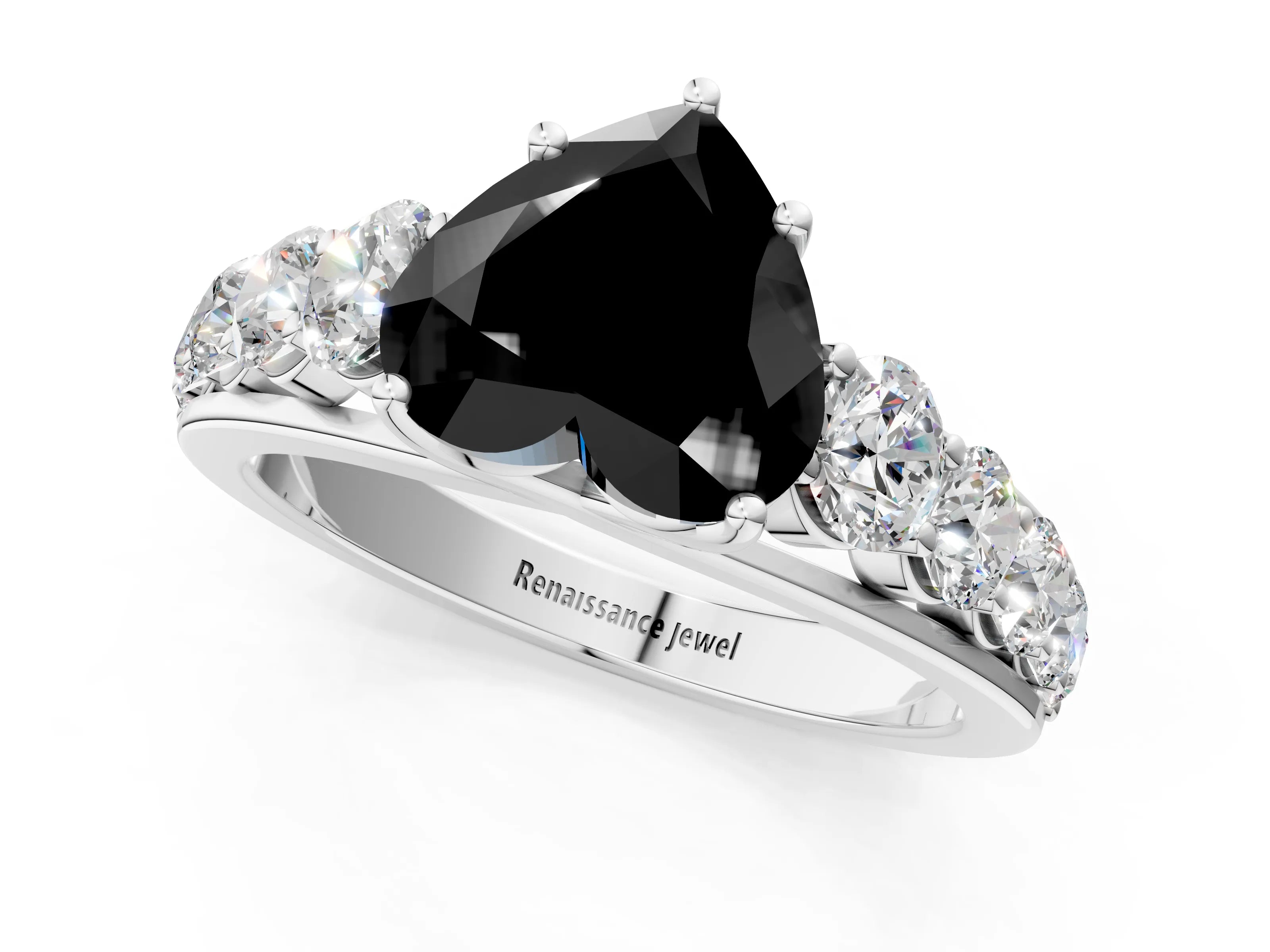 White gold Fancy Black Heart Cut Brilliant Diamond Pavé Band with Six-Prong Setting_1