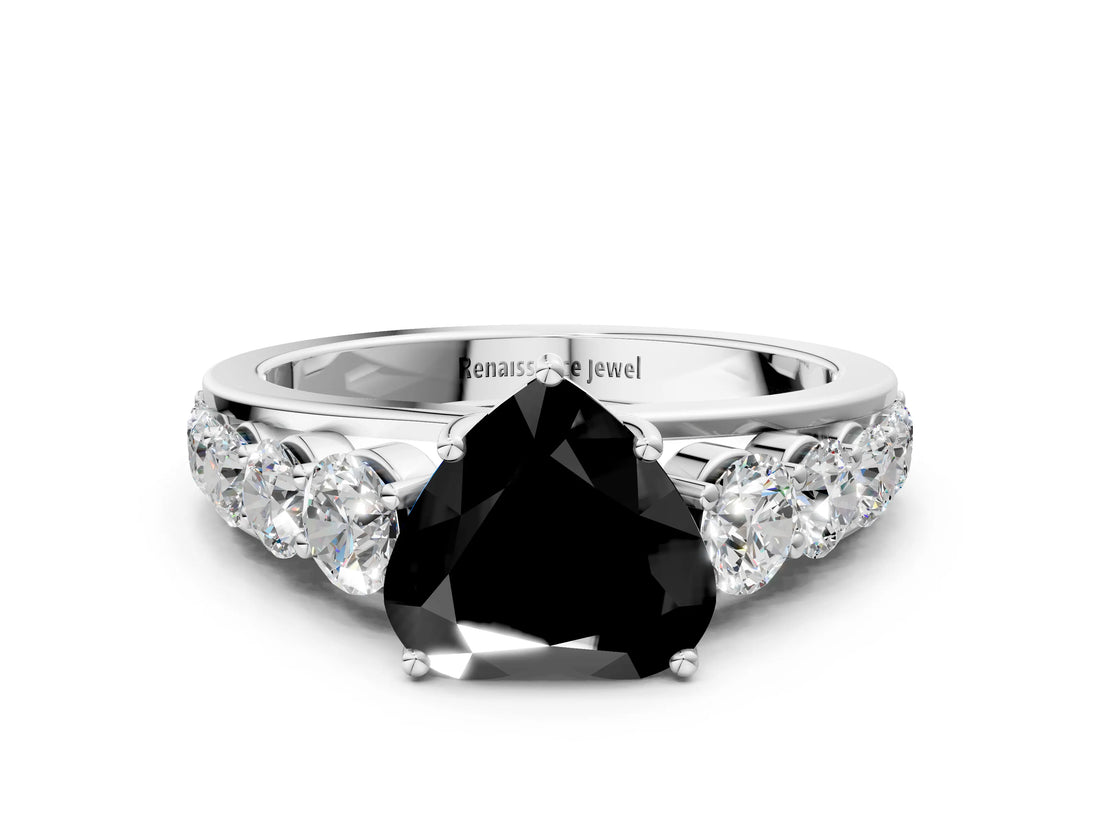 White gold Fancy Black Heart Cut Brilliant Diamond Pavé Band with Six-Prong Setting_12