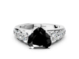White gold Fancy Black Heart Cut Brilliant Diamond Pavé Band with Six-Prong Setting_12