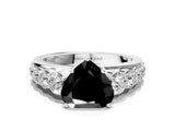 White gold Fancy Black Heart Cut Brilliant Diamond Pavé Band with Six-Prong Setting_12