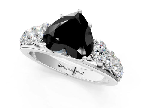 White gold Fancy Black Heart Cut Brilliant Diamond Pavé Band with Six-Prong Setting_1