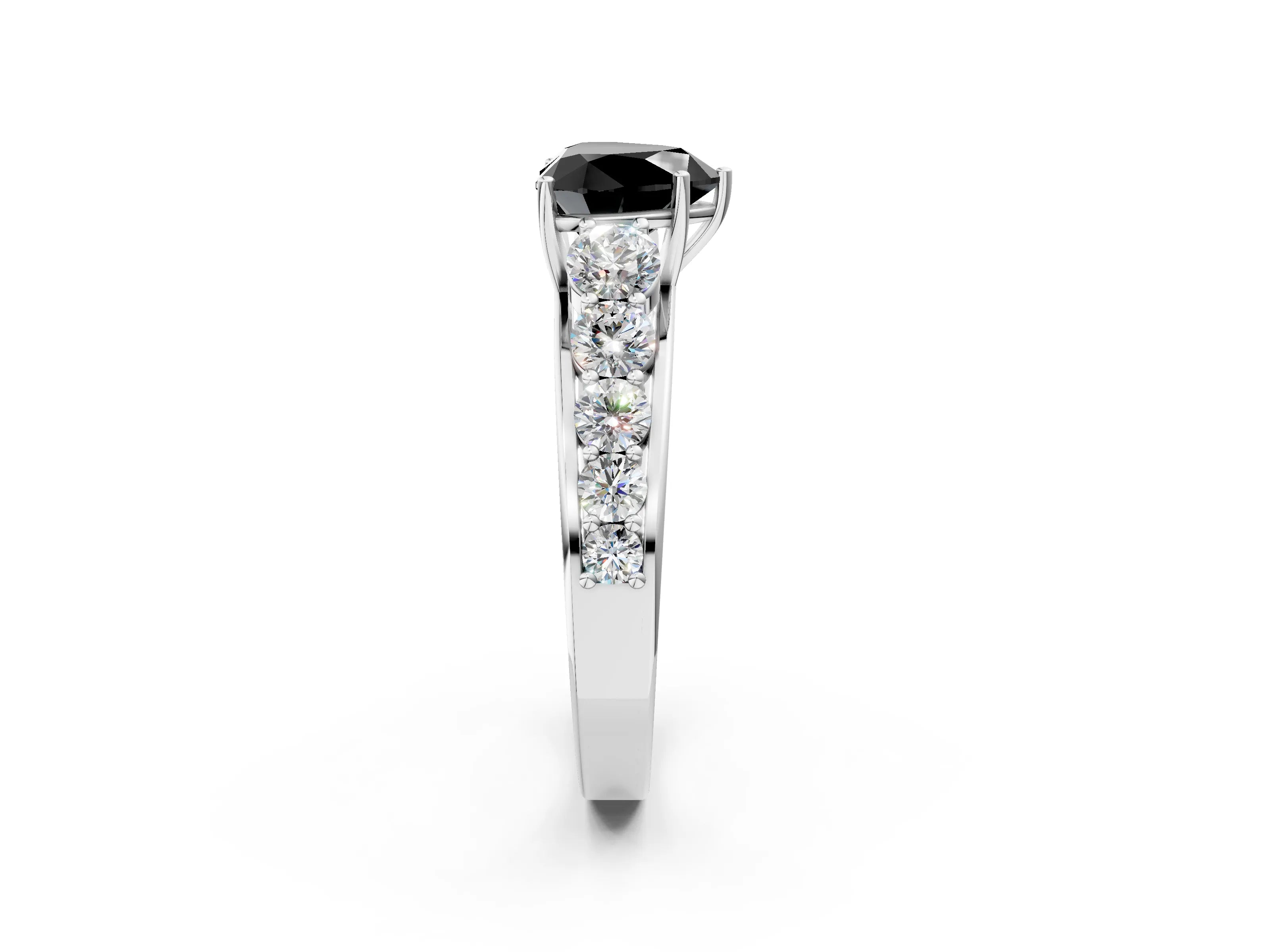 White gold Fancy Black Heart Cut Brilliant Diamond Pavé Band with Six-Prong Setting_2