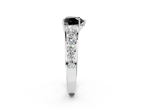 White gold Fancy Black Heart Cut Brilliant Diamond Pavé Band with Six-Prong Setting_2