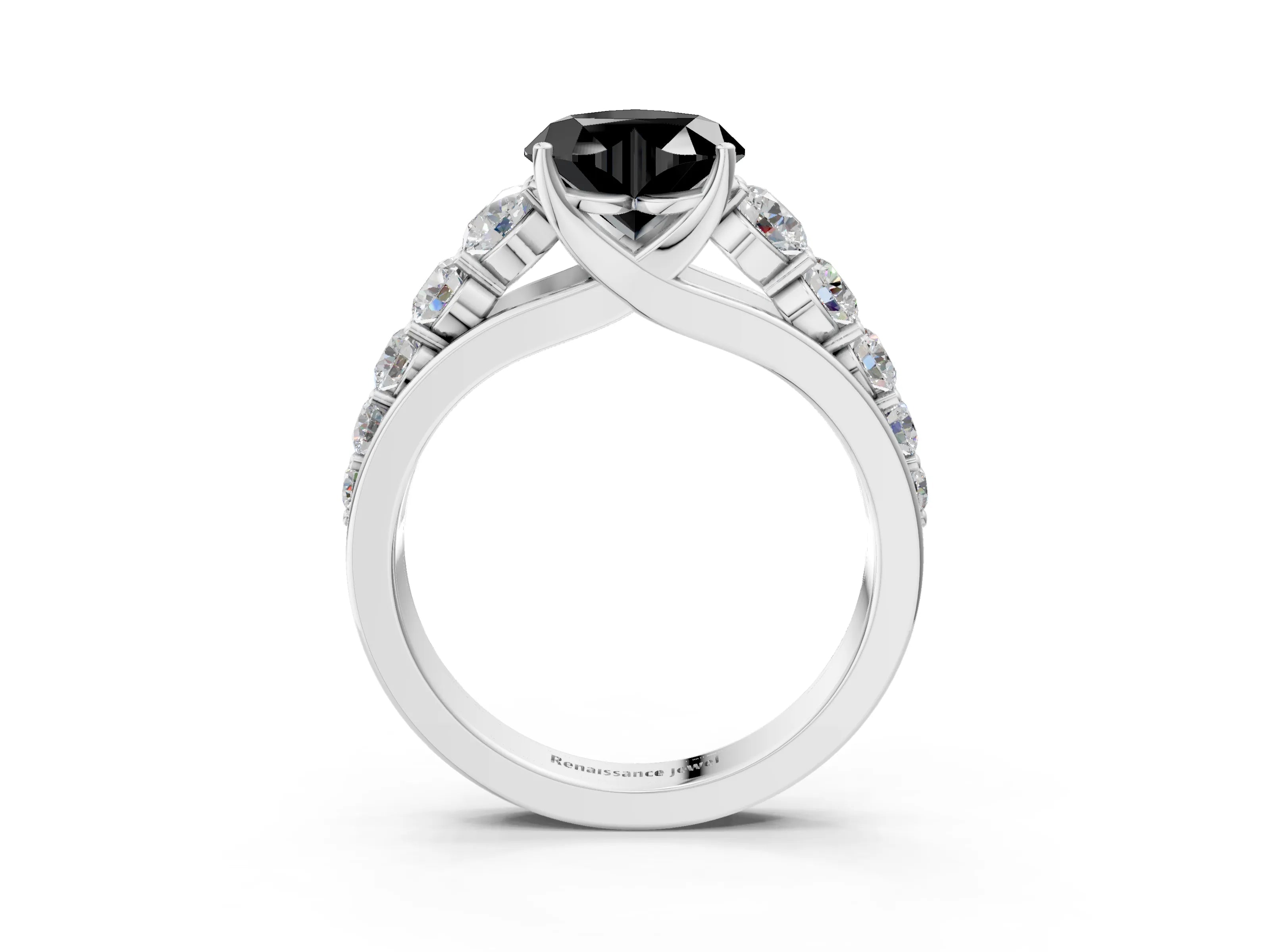White gold Fancy Black Heart Cut Brilliant Diamond Pavé Band with Six-Prong Setting_3