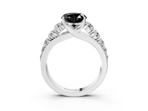 White gold Fancy Black Heart Cut Brilliant Diamond Pavé Band with Six-Prong Setting_3
