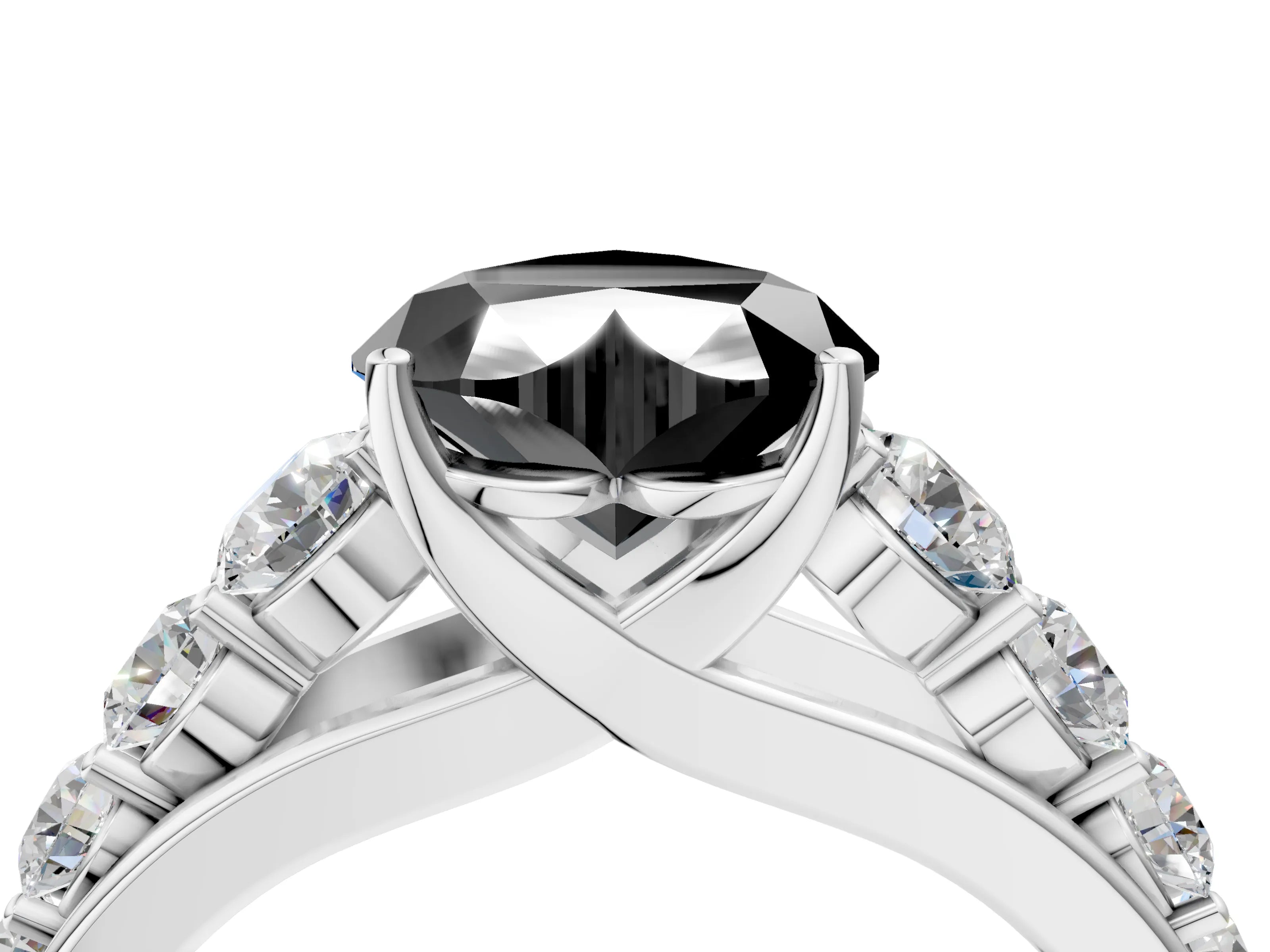 White gold Fancy Black Heart Cut Brilliant Diamond Pavé Band with Six-Prong Setting_4