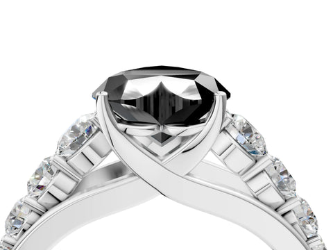 White gold Fancy Black Heart Cut Brilliant Diamond Pavé Band with Six-Prong Setting_4