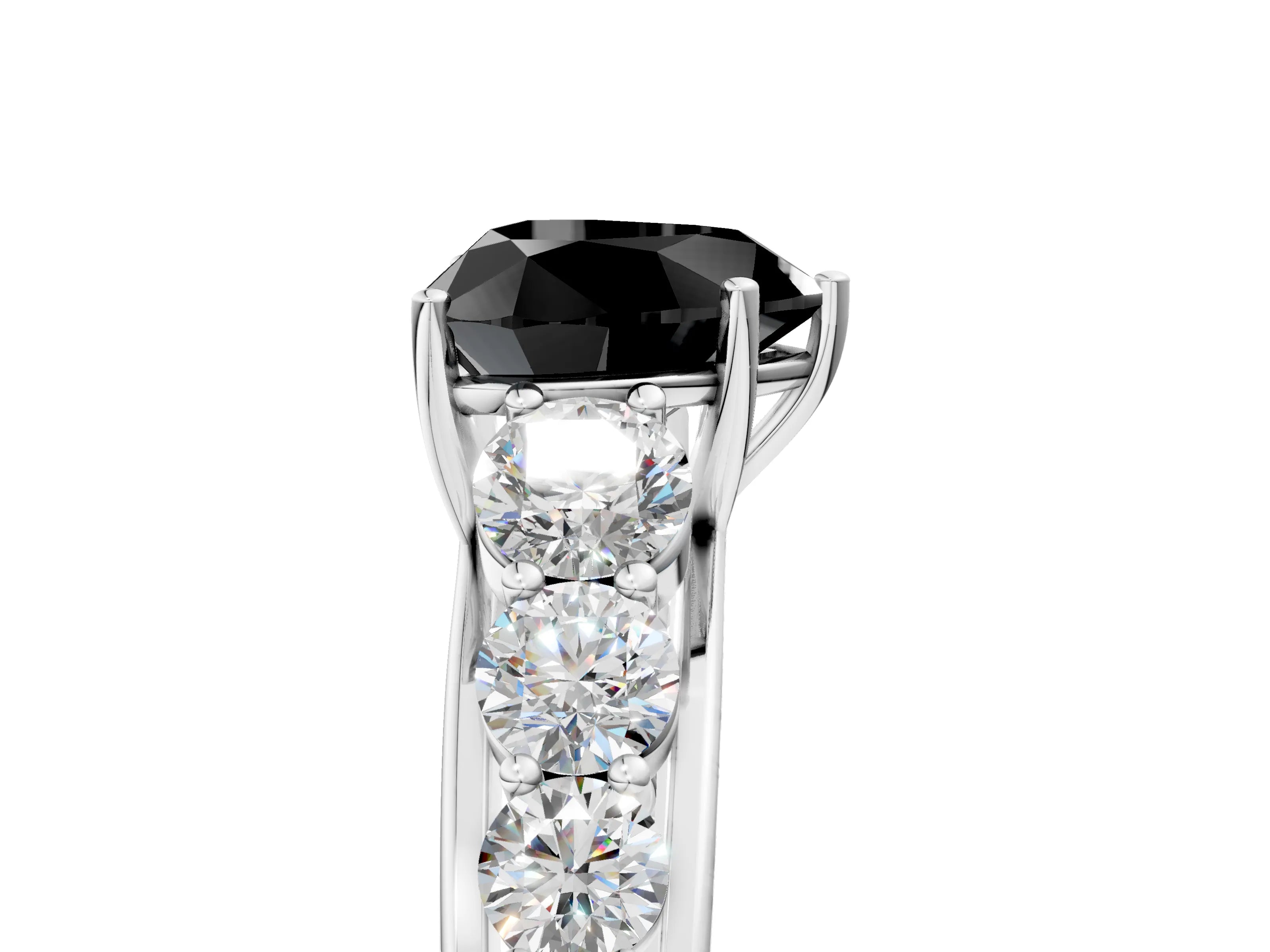 White gold Fancy Black Heart Cut Brilliant Diamond Pavé Band with Six-Prong Setting_5