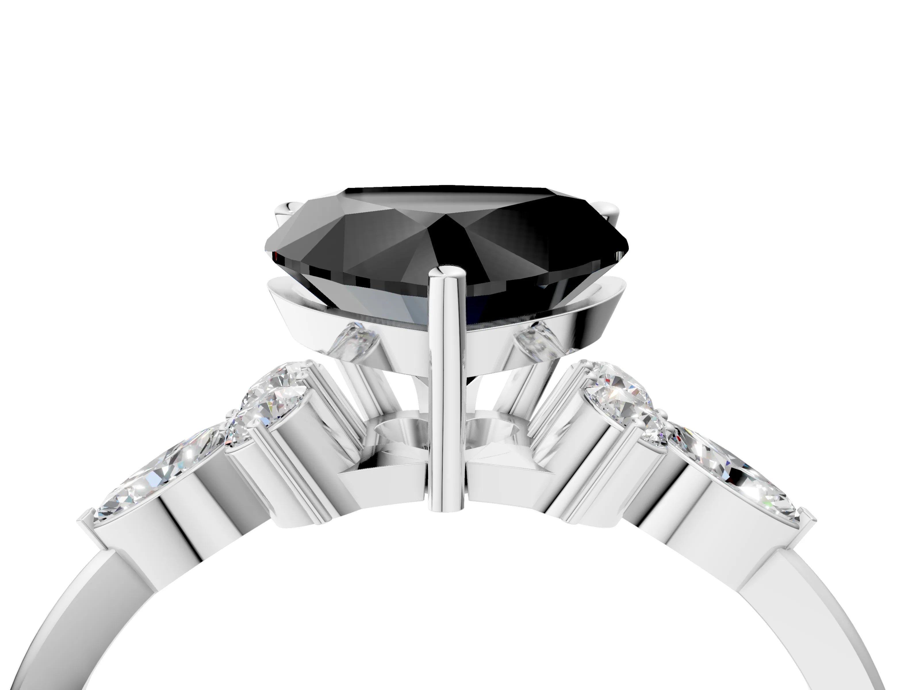 White gold Fancy Black Heart Cut Brilliant Diamond Solitaire Ring with Pear Side Stones and Four-Prong Setting_10