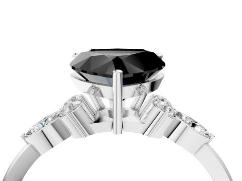 White gold Fancy Black Heart Cut Brilliant Diamond Solitaire Ring with Pear Side Stones and Four-Prong Setting_10