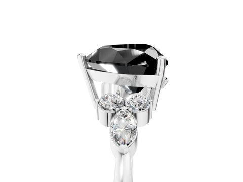 White gold Fancy Black Heart Cut Brilliant Diamond Solitaire Ring with Pear Side Stones and Four-Prong Setting_11