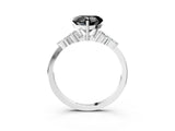 White gold Fancy Black Heart Cut Brilliant Diamond Solitaire Ring with Pear Side Stones and Four-Prong Setting_9
