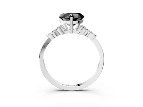 White gold Fancy Black Heart Cut Brilliant Diamond Solitaire Ring with Pear Side Stones and Four-Prong Setting_9