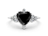 White gold Fancy Black Heart Cut Brilliant Diamond with Cluster Setting on a Beaded Band and Four-Prong Setting_12