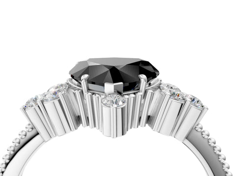 White gold Fancy Black Heart Cut Brilliant Diamond with Cluster Setting on a Beaded Band and Four-Prong Setting_16