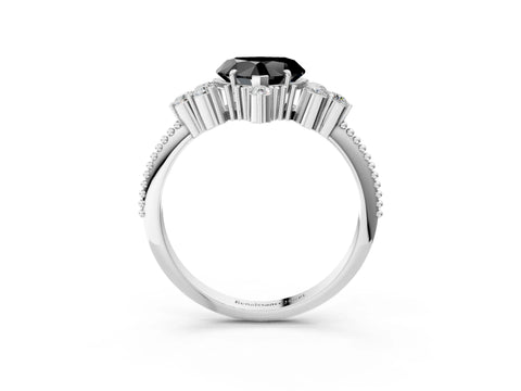 White gold Fancy Black Heart Cut Brilliant Diamond with Cluster Setting on a Beaded Band and Four-Prong Setting_3