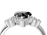 White gold Fancy Black Heart Cut Brilliant Diamond with Cluster Setting on a Beaded Band and Four-Prong Setting_4