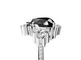 White gold Fancy Black Heart Cut Brilliant Diamond with Cluster Setting on a Beaded Band and Four-Prong Setting_45