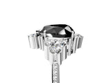 White gold Fancy Black Heart Cut Brilliant Diamond with Cluster Setting on a Beaded Band and Four-Prong Setting_5