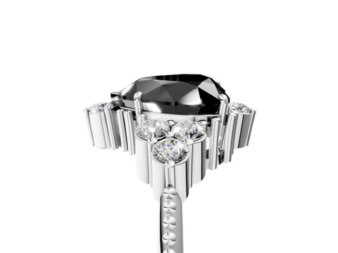 White gold Fancy Black Heart Cut Brilliant Diamond with Cluster Setting on a Beaded Band and Four-Prong Setting_5