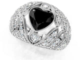 White gold Fancy Black Heart Cut Brilliant Halo Pave Diamond Milgrain Ring_1