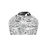 White gold Fancy Black Heart Cut Brilliant Halo Pave Diamond Milgrain Ring_5