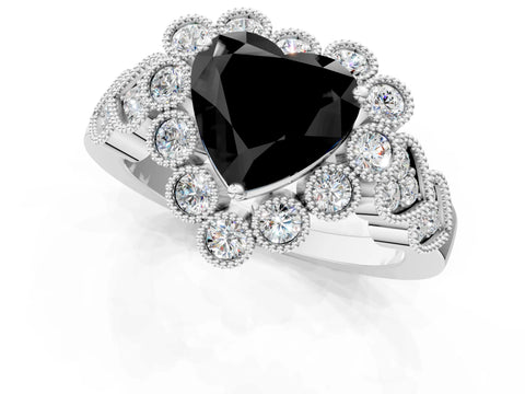 White gold Fancy Black Heart Cut Brilliant Milgrain Pave Heart Band Solitaire Ring_1