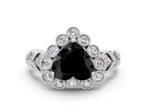 White gold Fancy Black Heart Cut Brilliant Milgrain Pave Heart Band Solitaire Ring_24