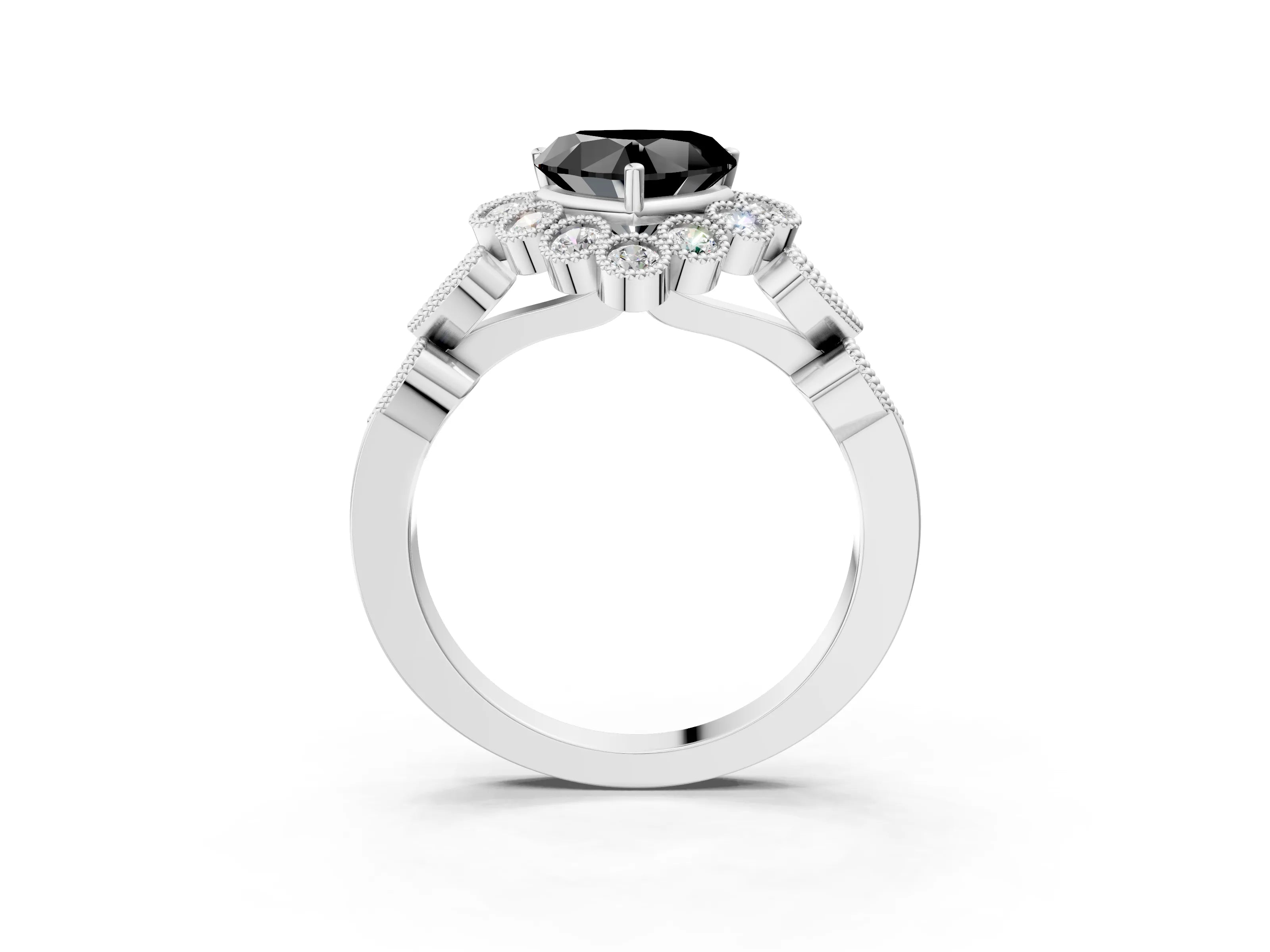 White gold Fancy Black Heart Cut Brilliant Milgrain Pave Heart Band Solitaire Ring_27