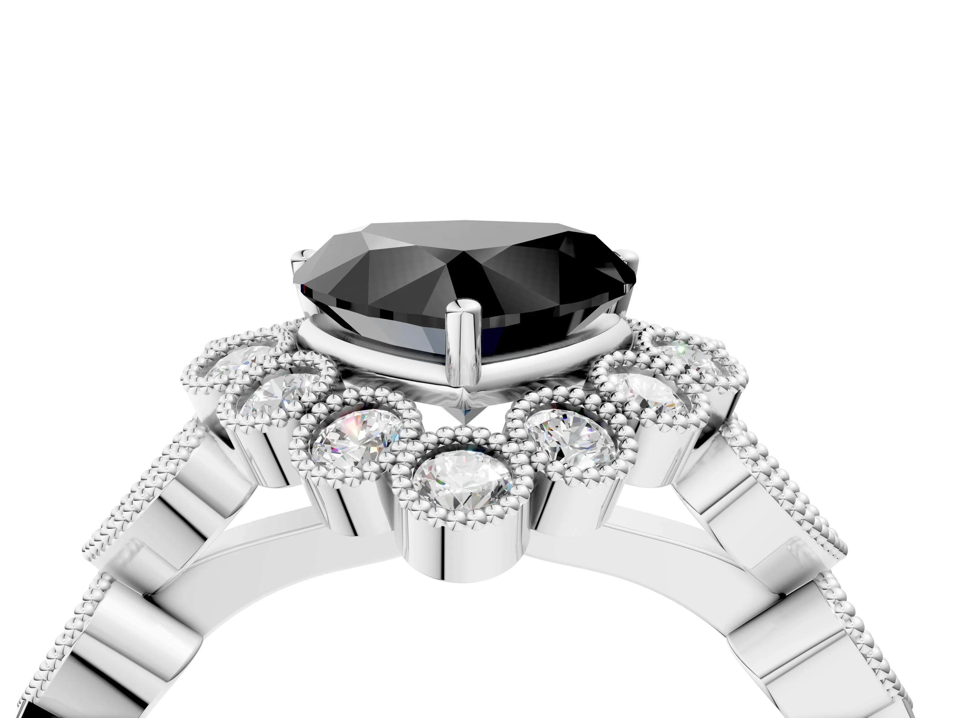 White gold Fancy Black Heart Cut Brilliant Milgrain Pave Heart Band Solitaire Ring_28