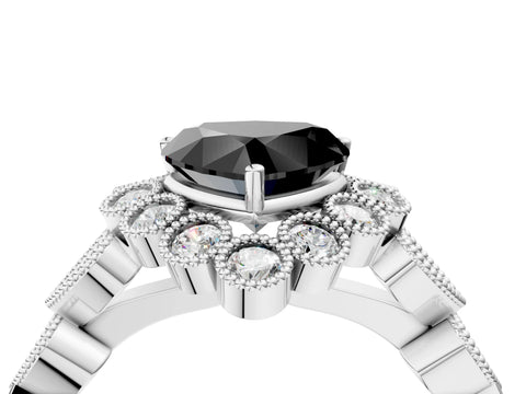 White gold Fancy Black Heart Cut Brilliant Milgrain Pave Heart Band Solitaire Ring_28