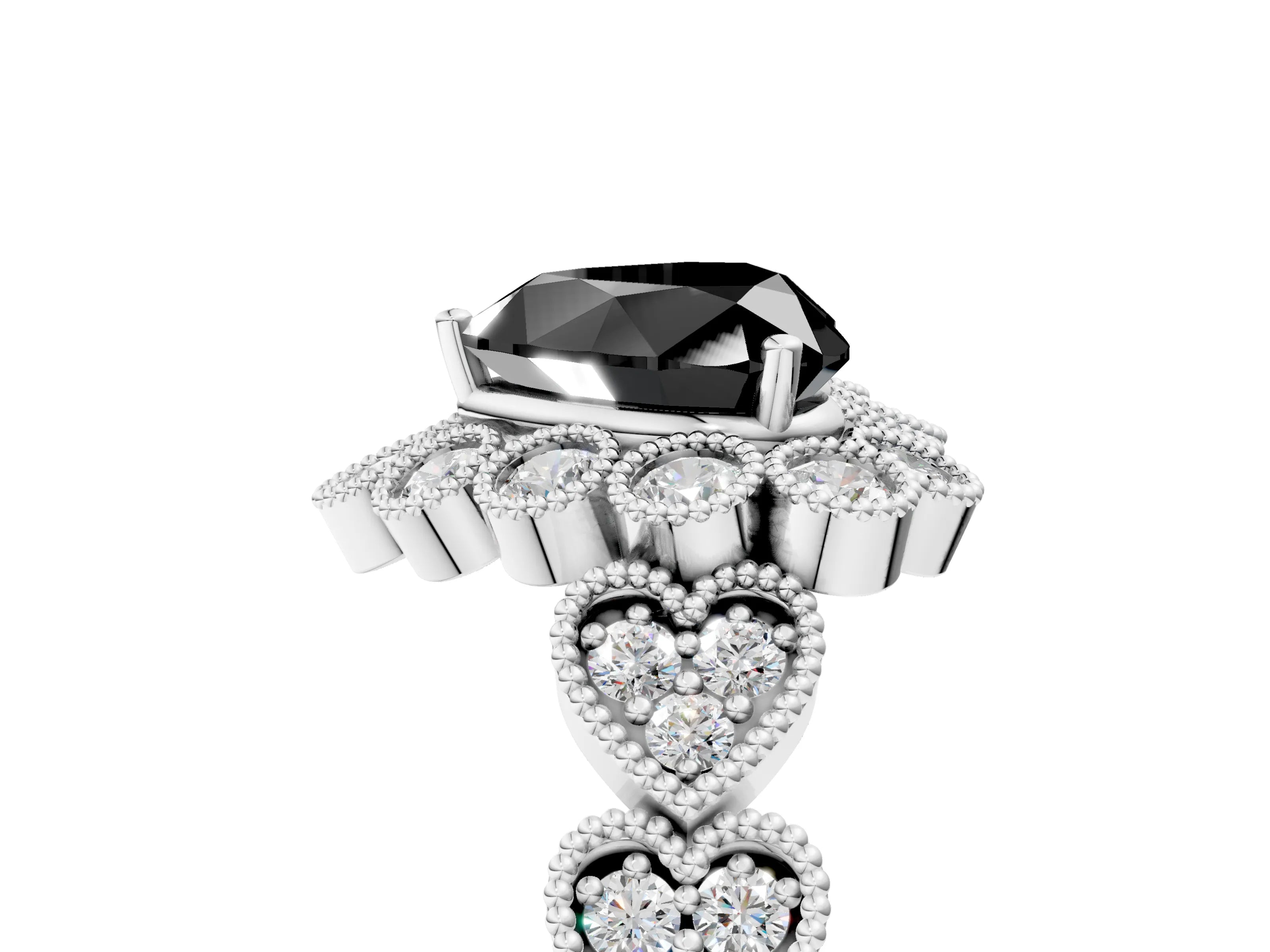 White gold Fancy Black Heart Cut Brilliant Milgrain Pave Heart Band Solitaire Ring_29