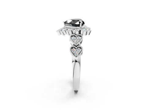 White gold Fancy Black Heart Cut Brilliant Milgrain Pave Heart Band Solitaire Ring_2