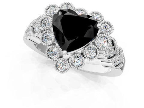 White gold Fancy Black Heart Cut Brilliant Milgrain Pave Heart Band Solitaire Ring_37
