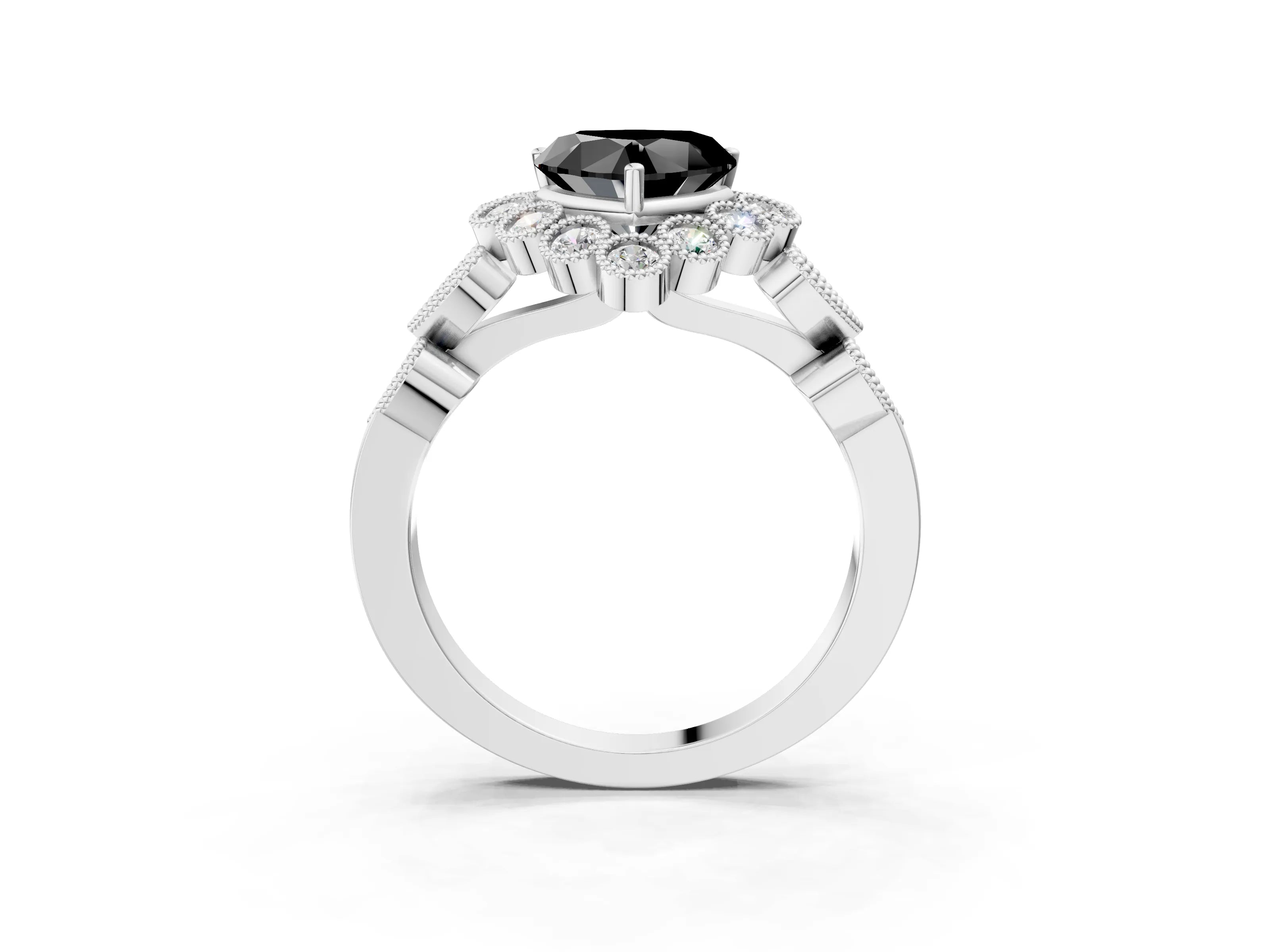 White gold Fancy Black Heart Cut Brilliant Milgrain Pave Heart Band Solitaire Ring_39