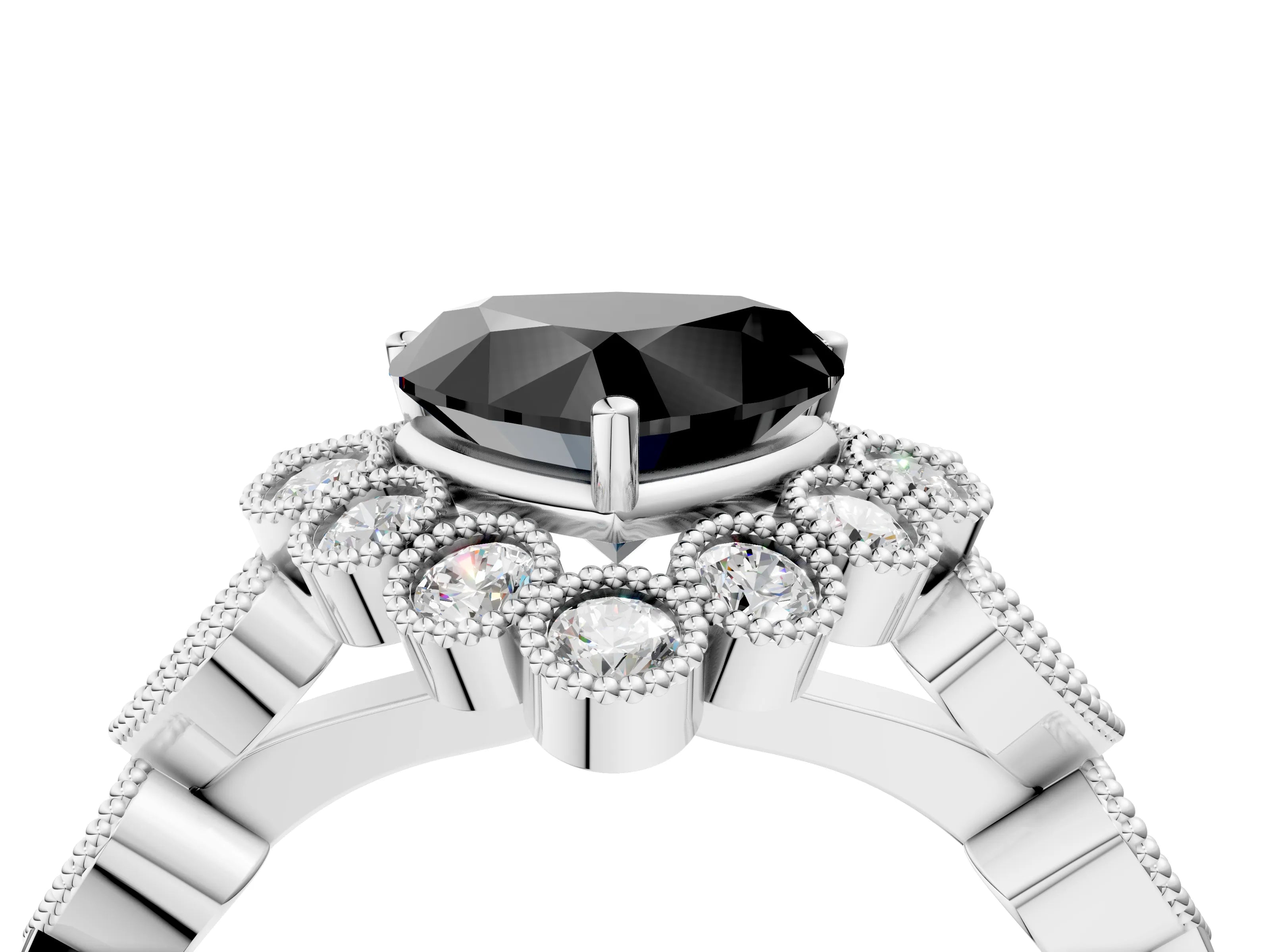 White gold Fancy Black Heart Cut Brilliant Milgrain Pave Heart Band Solitaire Ring_40