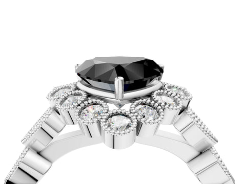 White gold Fancy Black Heart Cut Brilliant Milgrain Pave Heart Band Solitaire Ring_40