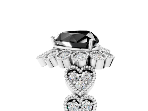 White gold Fancy Black Heart Cut Brilliant Milgrain Pave Heart Band Solitaire Ring_41