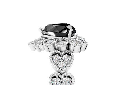 White gold Fancy Black Heart Cut Brilliant Milgrain Pave Heart Band Solitaire Ring_5