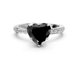 White gold Fancy Black Heart Cut Brilliant Pavé Band Solitaire with Four-Prong Setting