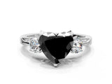 White gold Fancy Black Heart Cut Brilliant Three-Stone Diamond Ring with Pavé Band and Four-Prong Setting_15