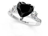 White gold Fancy Black Heart Cut Brilliant Three-Stone Diamond Ring with Pavé Band and Four-Prong Setting_16