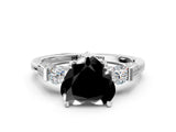 White gold Fancy Black Heart Cut Brilliant Three-Stone Pave Band with Four-Prong Setting