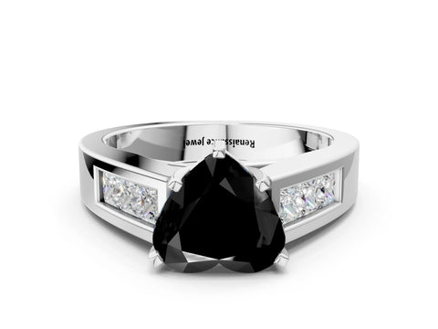 White gold Fancy Black Heart Cut Cut Channel Set Solitaire Ring with Four-Prong Setting_12