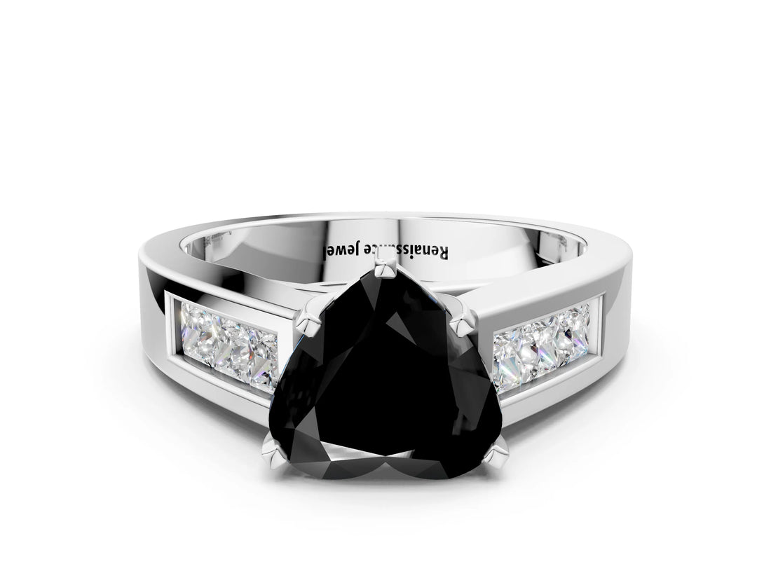 White gold Fancy Black Heart Cut Cut Channel Set Solitaire Ring with Four-Prong Setting_12