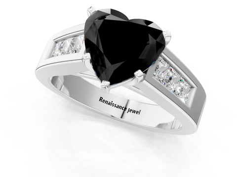 White gold Fancy Black Heart Cut Cut Channel Set Solitaire Ring with Four-Prong Setting_13
