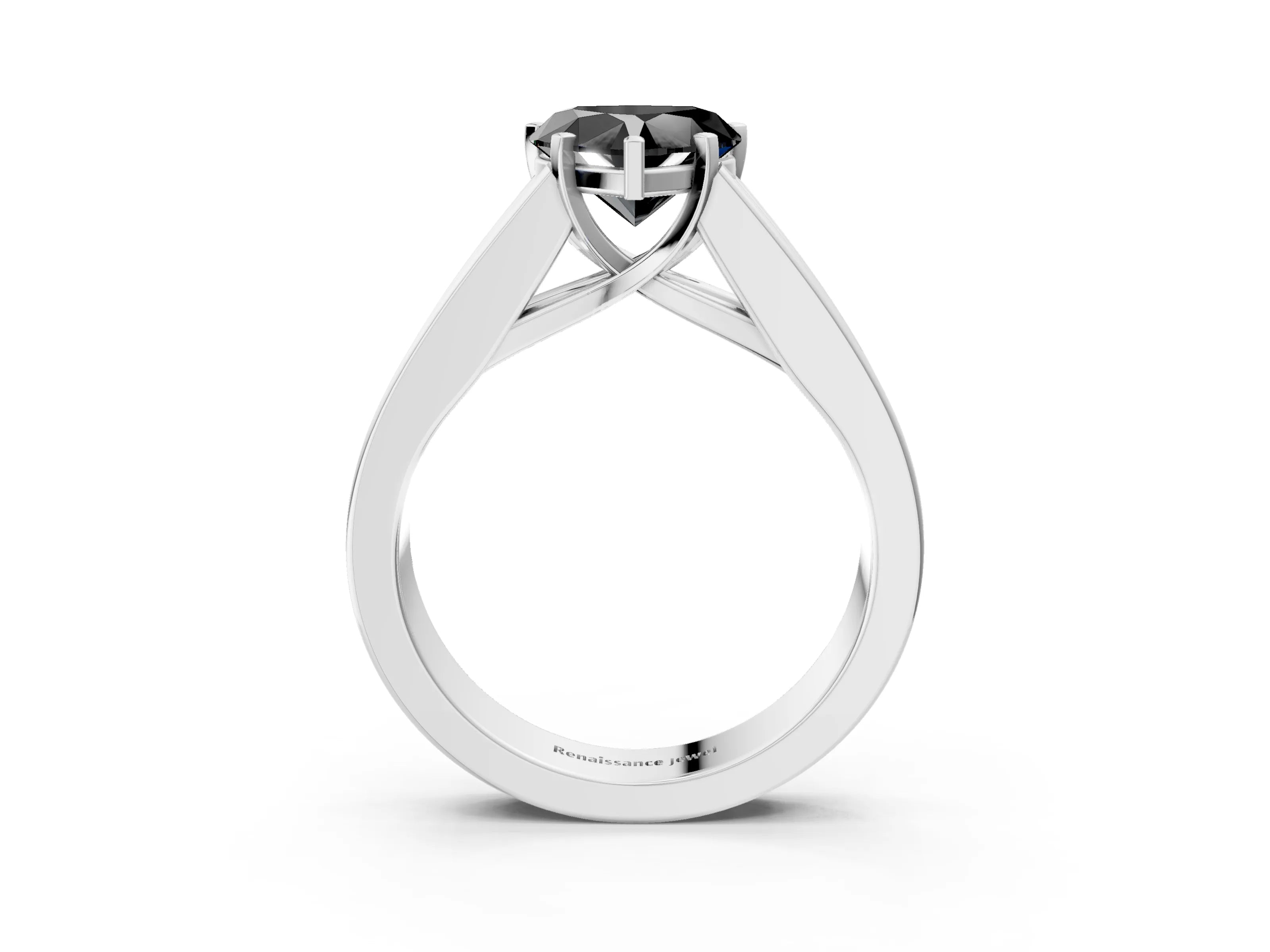 White gold Fancy Black Heart Cut Cut Channel Set Solitaire Ring with Four-Prong Setting_3