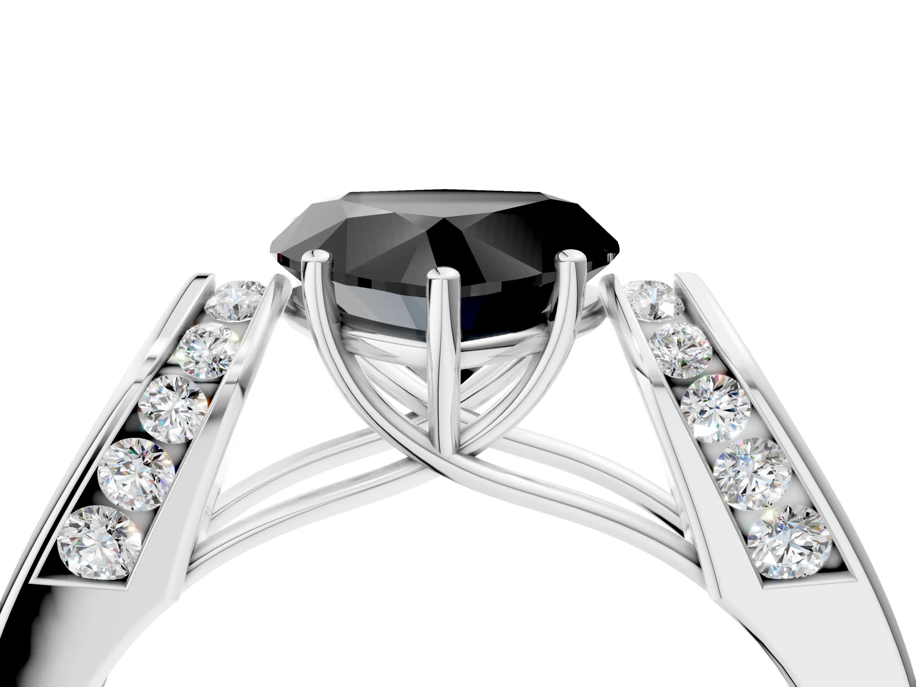 White gold Fancy Black Heart Cut Cut Diamond Channel Set Solitaire Ring with Four-Prong Setting_100